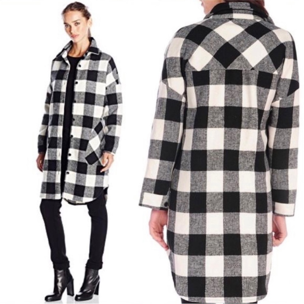 Women's Black and White Checkered Coat